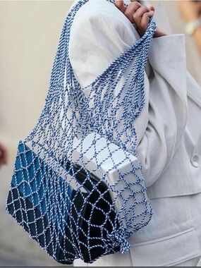 Celine Sac Filet Blue White Rope Net Bag